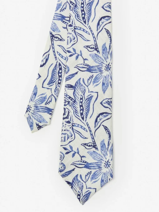 Linen Tie In Indigo Flora