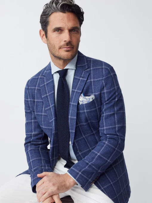 Lisbon Linen Blend Blazer In Window Pane